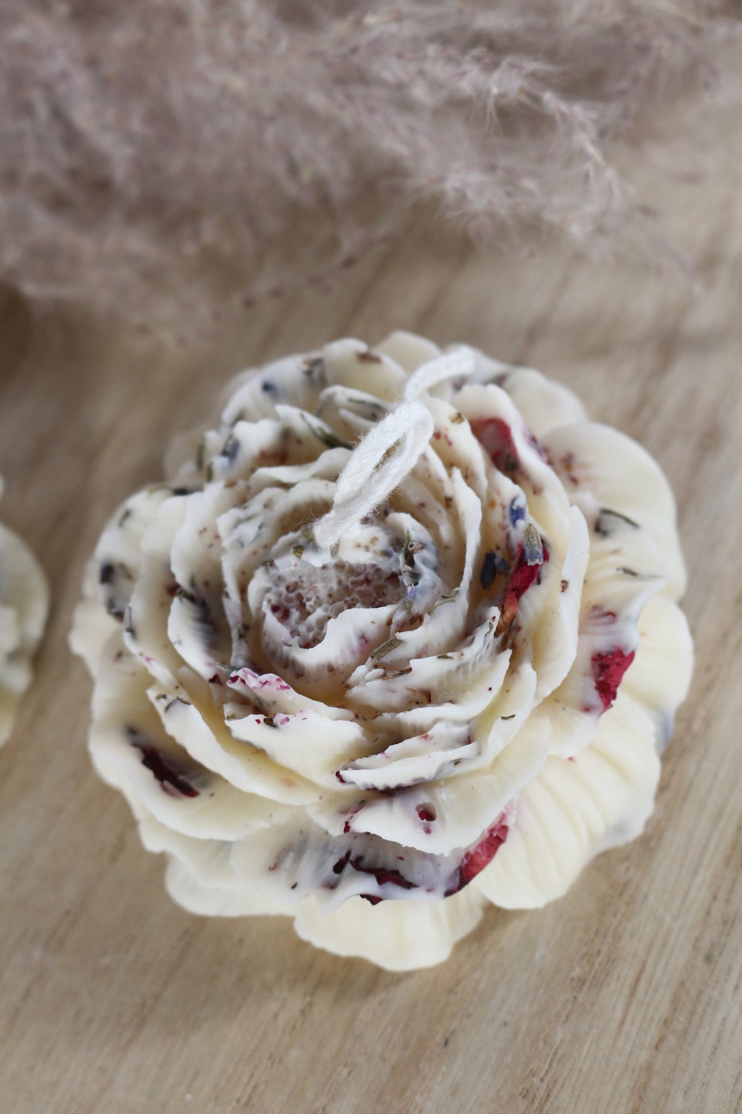 Bruiloft guestgift rozen en lavendel kaars