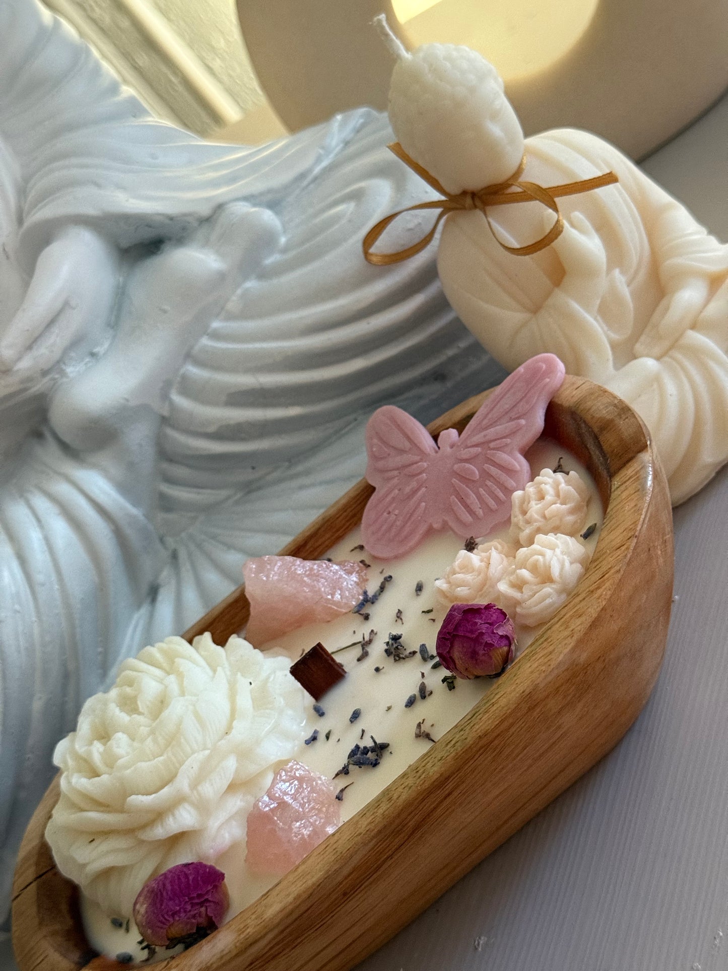 Set romantische kaarsen met Rozenkwarts