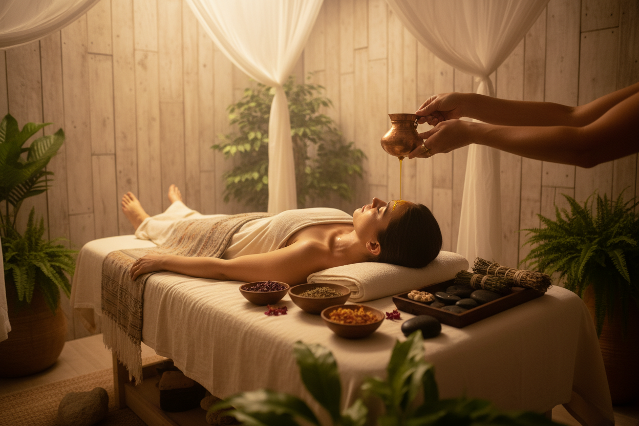 ayurvedische massage is een rustige massage met stevige drukpunten.