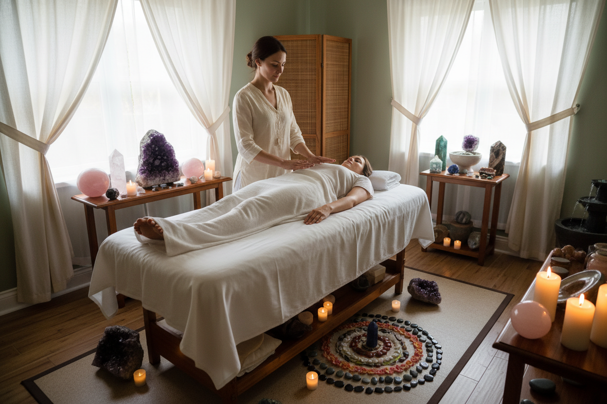 reiki massage met edelstenen en kaarsen zonder helingslicht