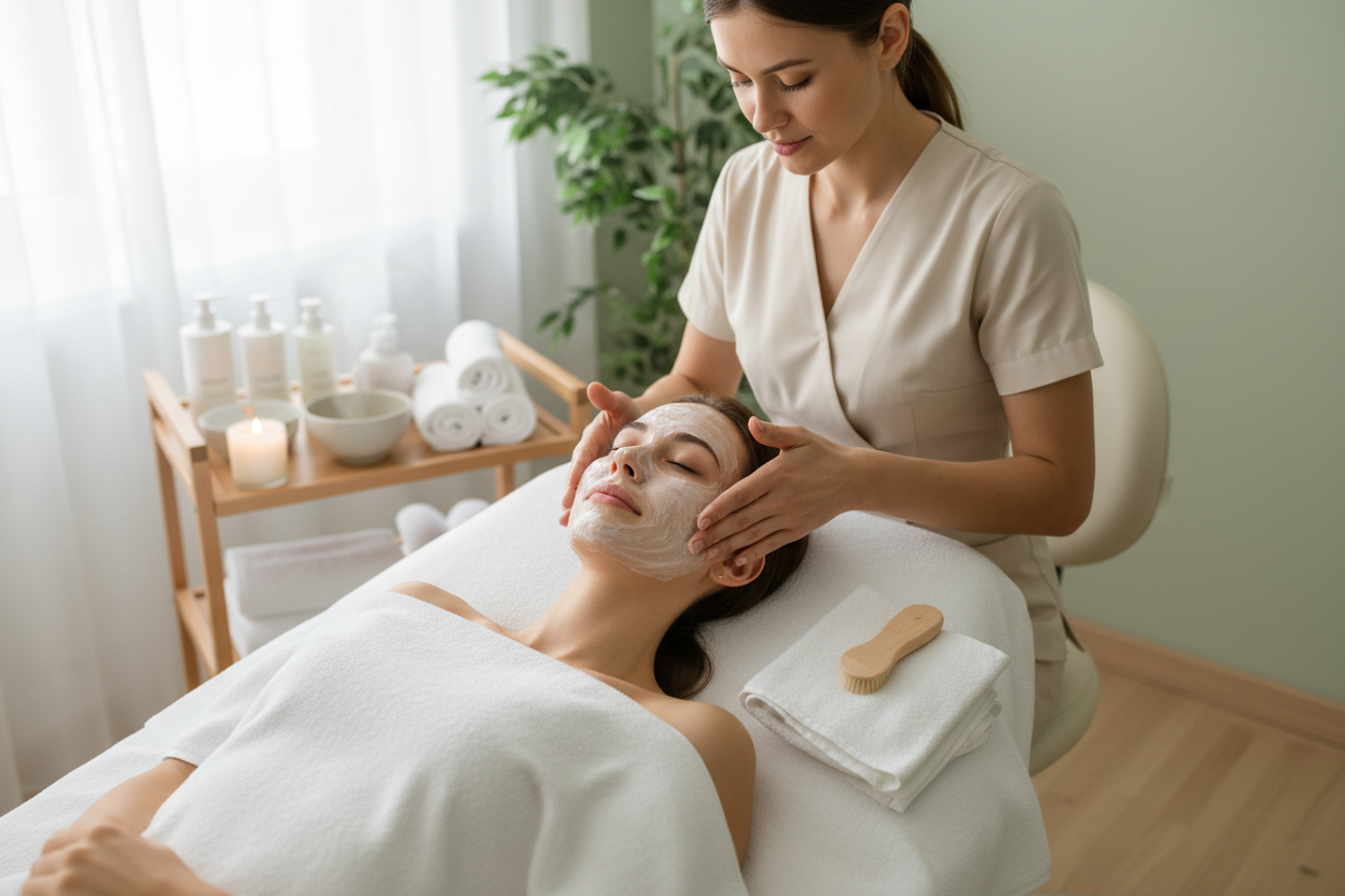 reiningende gezicht behandeling van 45 minuten. dieptereininging, verwijderen van onevenheden, masker, serum en dagverzorging.