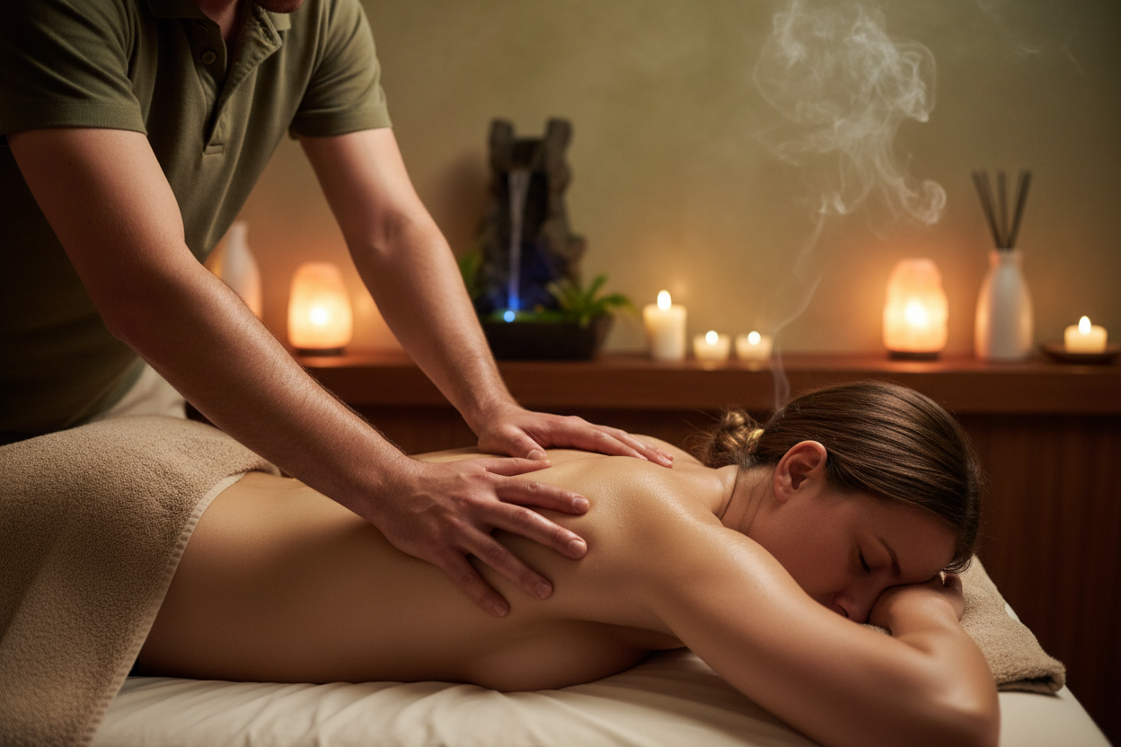 de health stevige massage is een massage met stevige druk om knopen uit de spieren te verwijderen