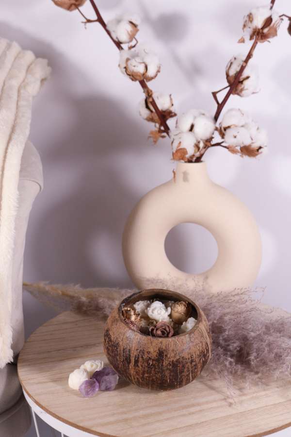 Kokosnoot met waxmelts goudkleurige bloemen - Afbeelding 9